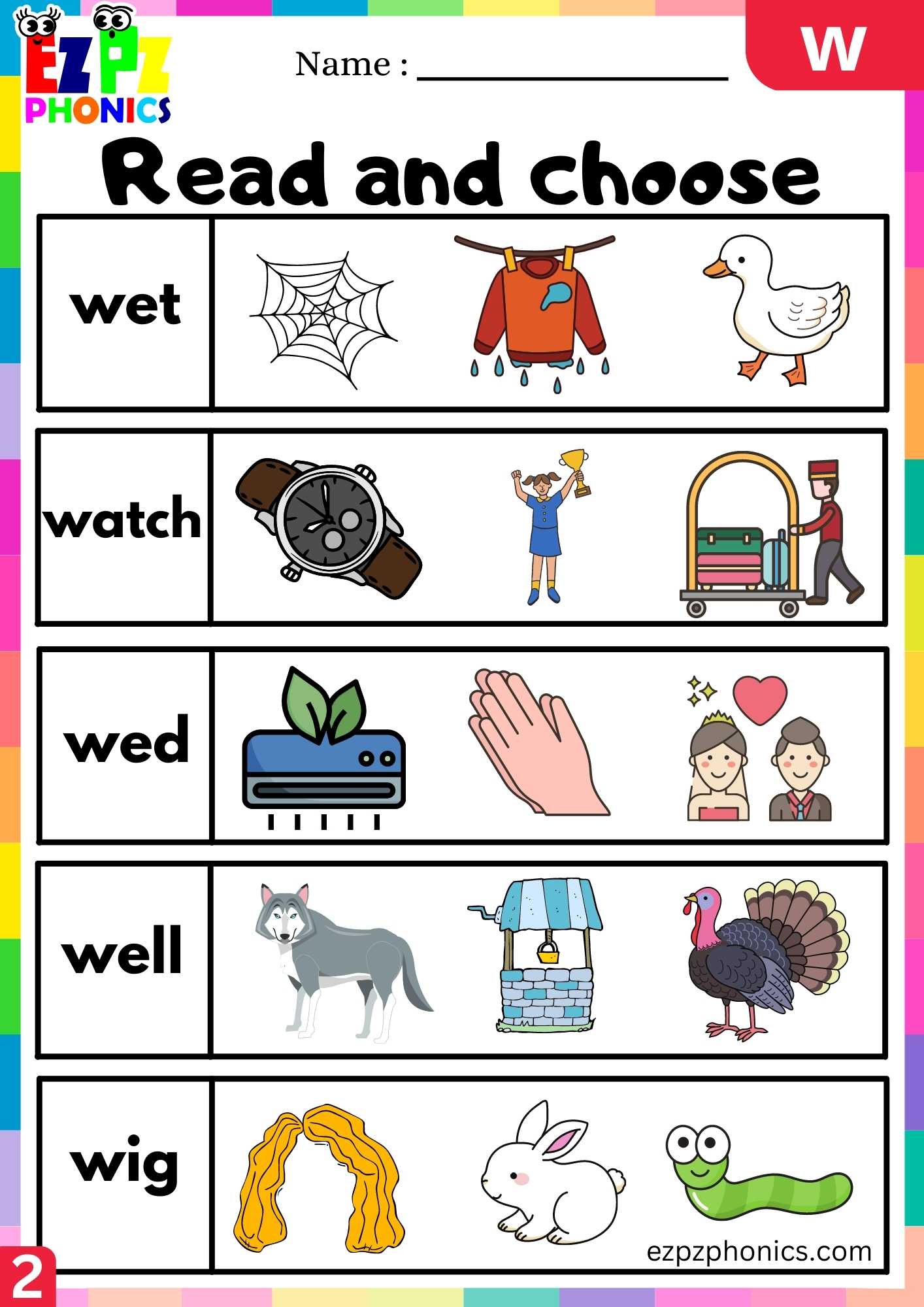 Group2 Letter W Read And Choose Beginning Sounds Worksheet